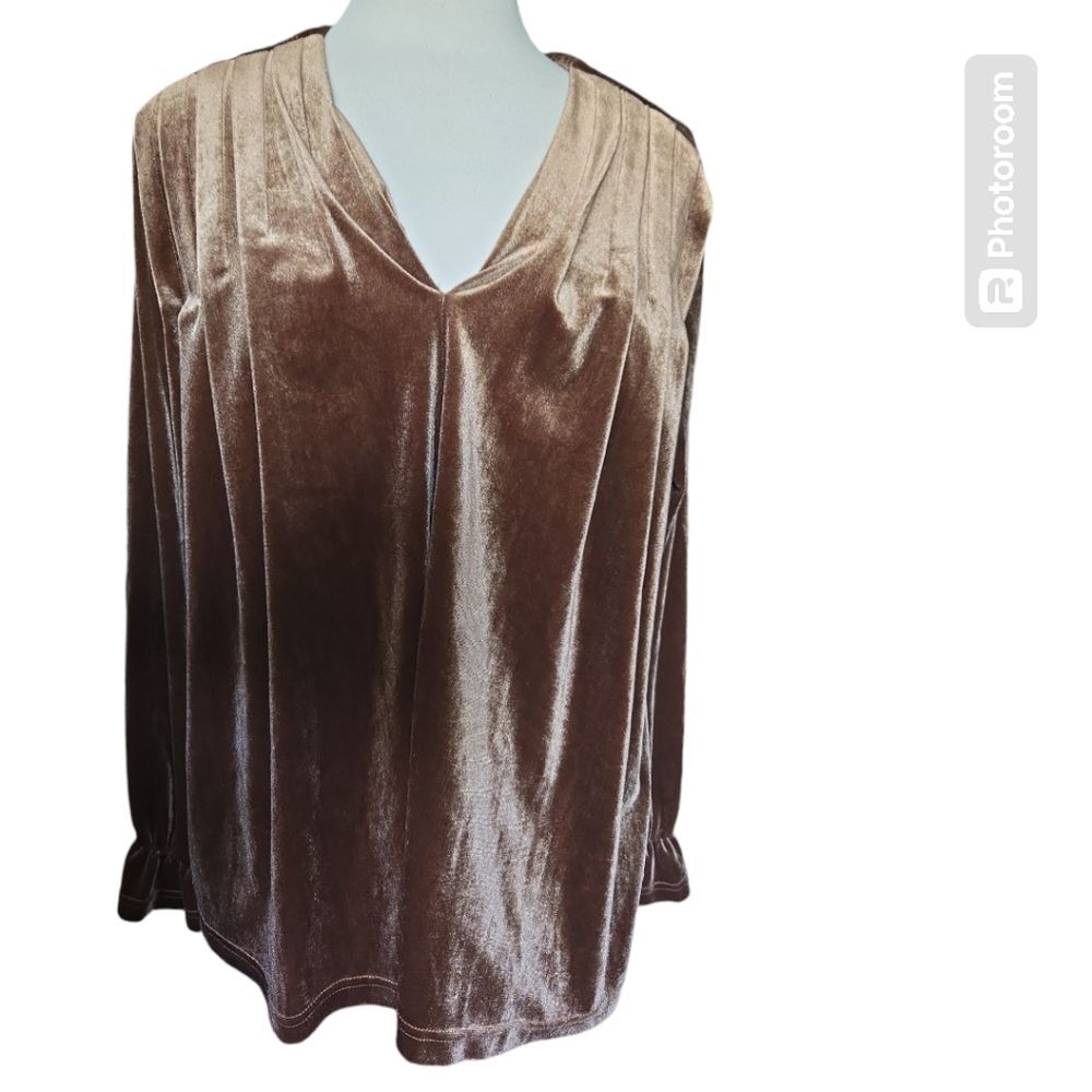 FENGFANSTUDIO BROWN VELVET OVERSIZED TOP - Picture 2 of 7